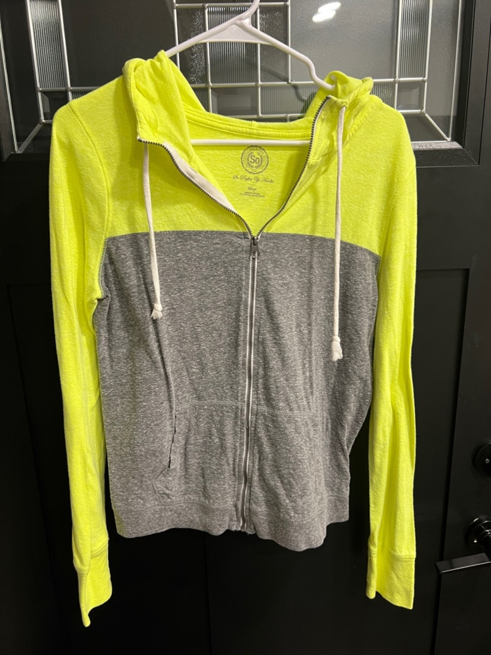 Neon Yellow and Gray Colorblock Zip-Up Hoodie American Eagle Size Large